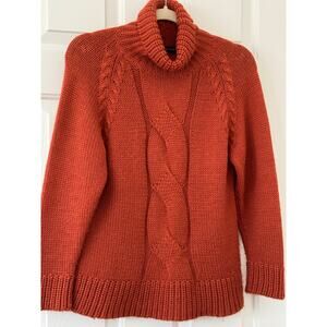 Alpaca Rust Cable Knit Turtleneck Sweater